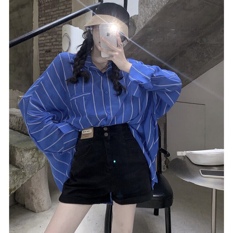 ルーズ薄手ストライプシャツ レディースサマーカジュアルジャケット 夏物 ガールズファッション38653815134