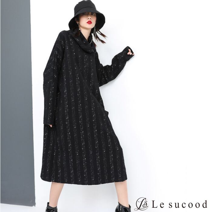 Le sucood】top141 かすれ ストライプ ボリュームネック ニット Le sucood】top141 かすれ ストライプ ボリュームネック ニット