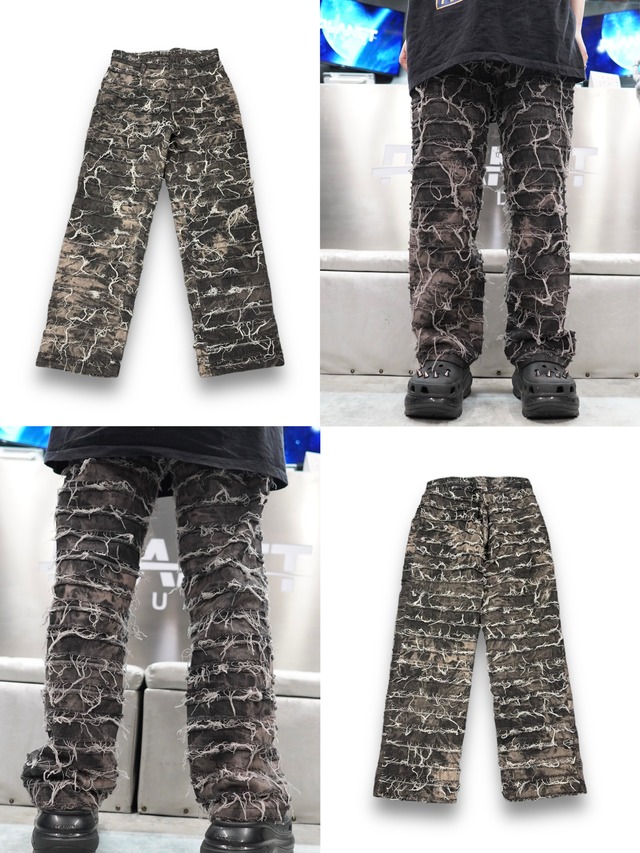 【PLANET STUDIO】damage border denim pants