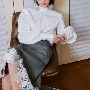 lace hem elastic waist midi skirt＜sk3062＞