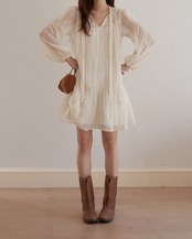 Embroidery shirring mini sheer One-piece  L0060