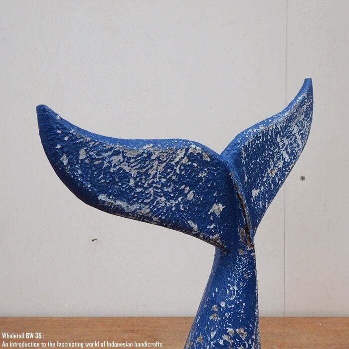 木製オブジェ ホエールテール 37cm クジラの尻尾 ブルーウォッシュ