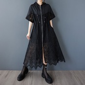 フード付き ジップアップ レースワンピース  30106