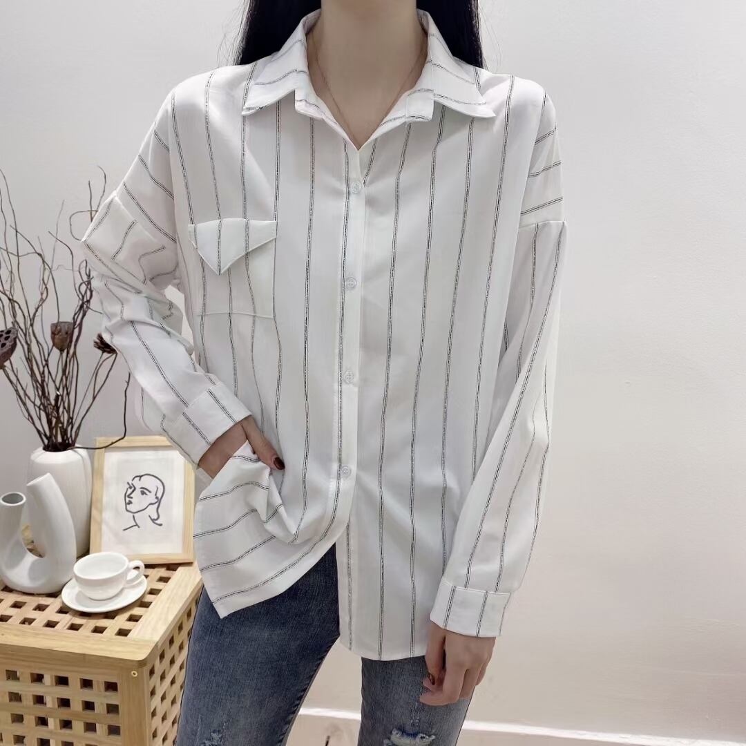 胸ポケット付き　ストライプブラウス　　AJ3346-3711