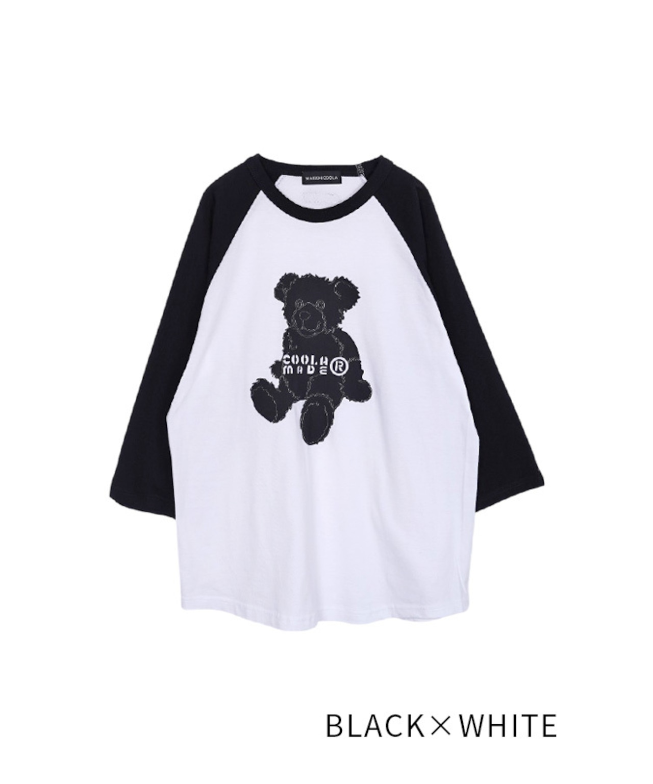 COOLAベアープリントラグランスリーブＴシャツ (BLACK×WHITE)　CQ-47007