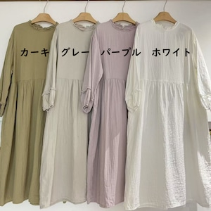 コットンリネン パフ袖ワンピース 4col Y 260003