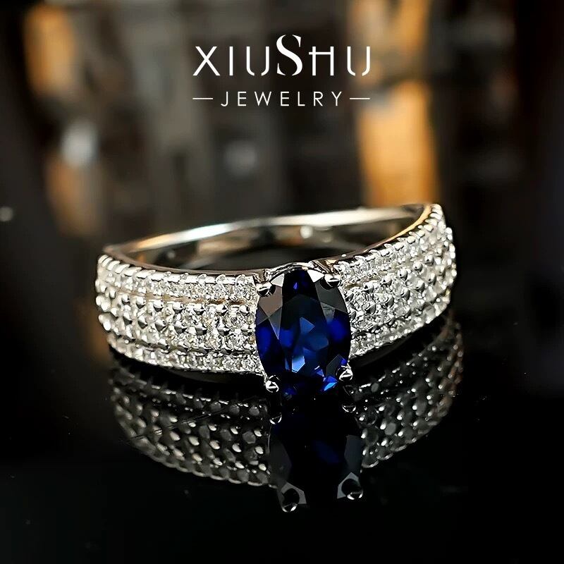 人工 ブルーサファイア ダイヤモンド リング