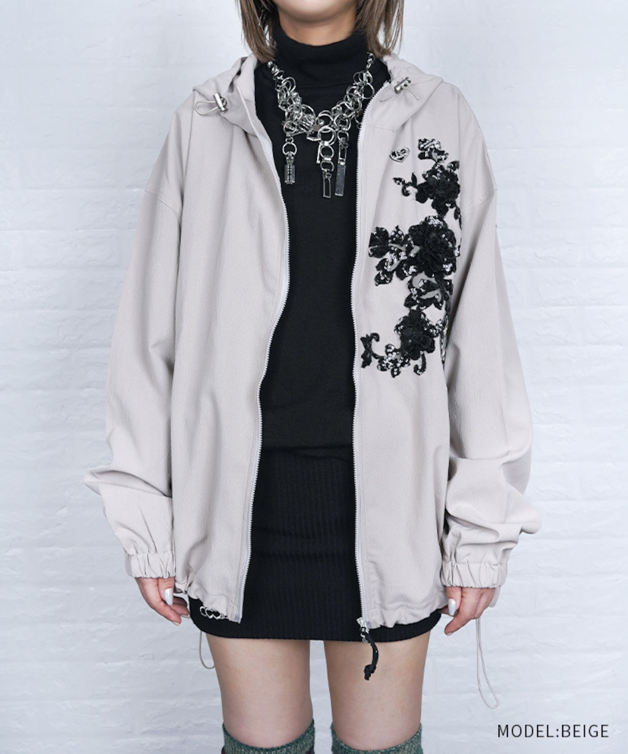 【直営店限定ITEM】レース×パッチルーズジップフーディー (BEIGE) CQ-47125H