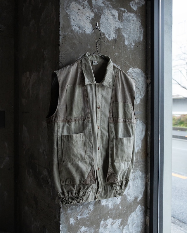 1990s vintage switching design mulch pocket cotton vest / From FRANCE