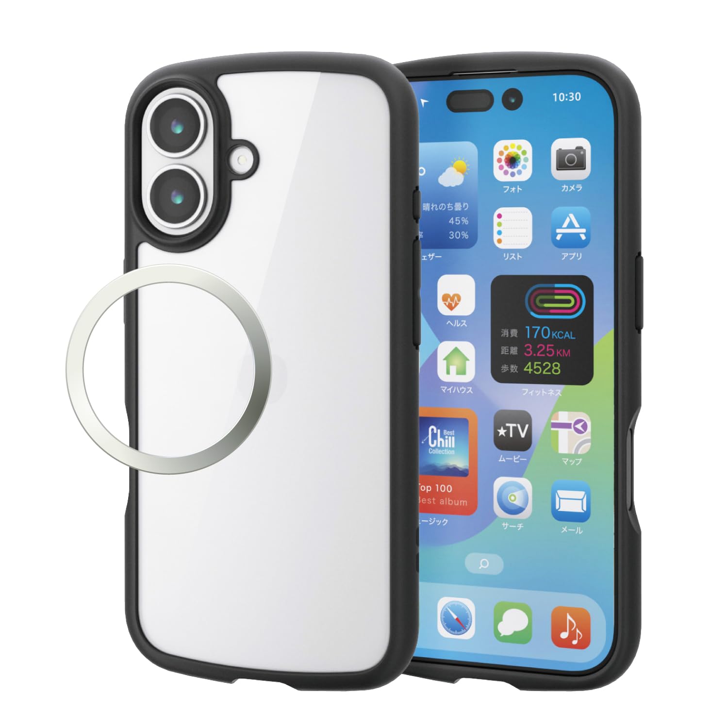 エレコム iPhone 17 ケース カバー クリア 耐衝撃 衝撃吸収 ハイブリッド 薄型 軽量 背面硬度9Hガラス仕様 ストラップホール付き 全周エアークッション ストラップホルダーシート付 ブラック PM-A25ATSLFCGBK