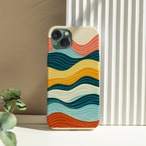 受注生産 iPhoneケース オレンジと青緑の水平ウェーブ｜レトロウェーブ CURV050B