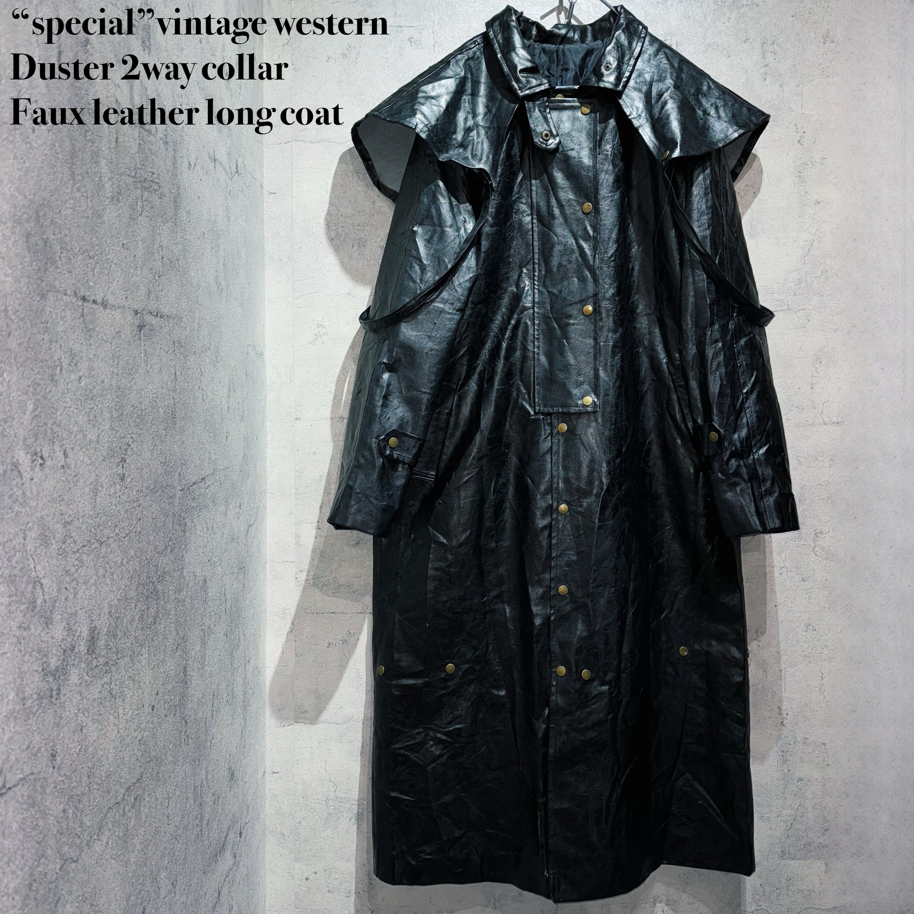 “special”vintage western Duster 2way collar Faux leather long coat
