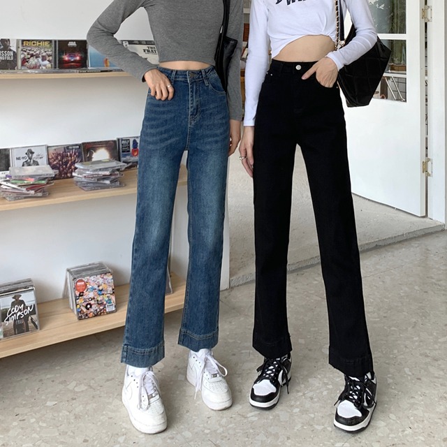 ジーンズ オータムウィンターハイウェストルーズブラックパンツ 秋物 冬物 1号婦人88000705946