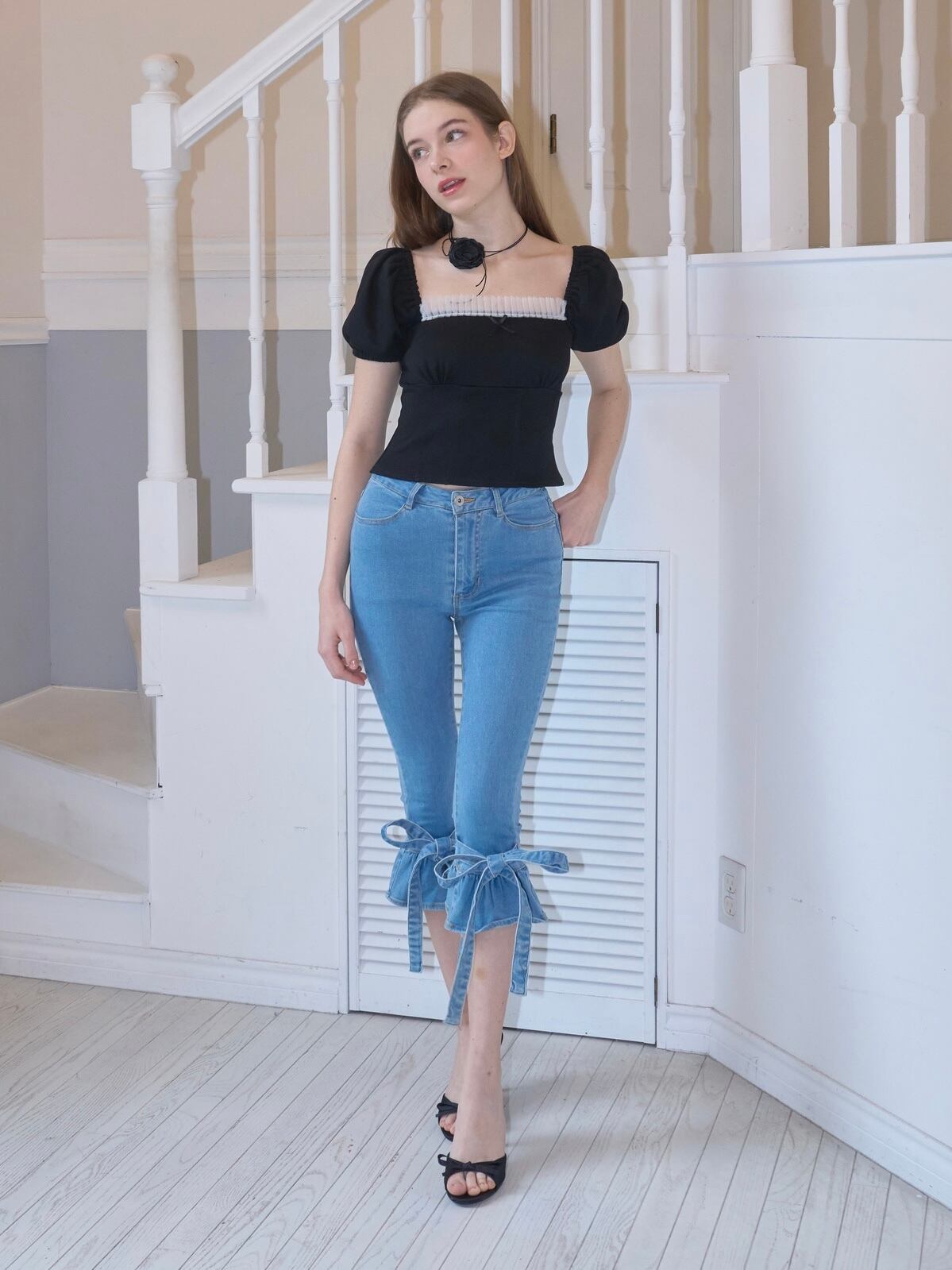 frill capri denim PT -light blue- | mieya mieya