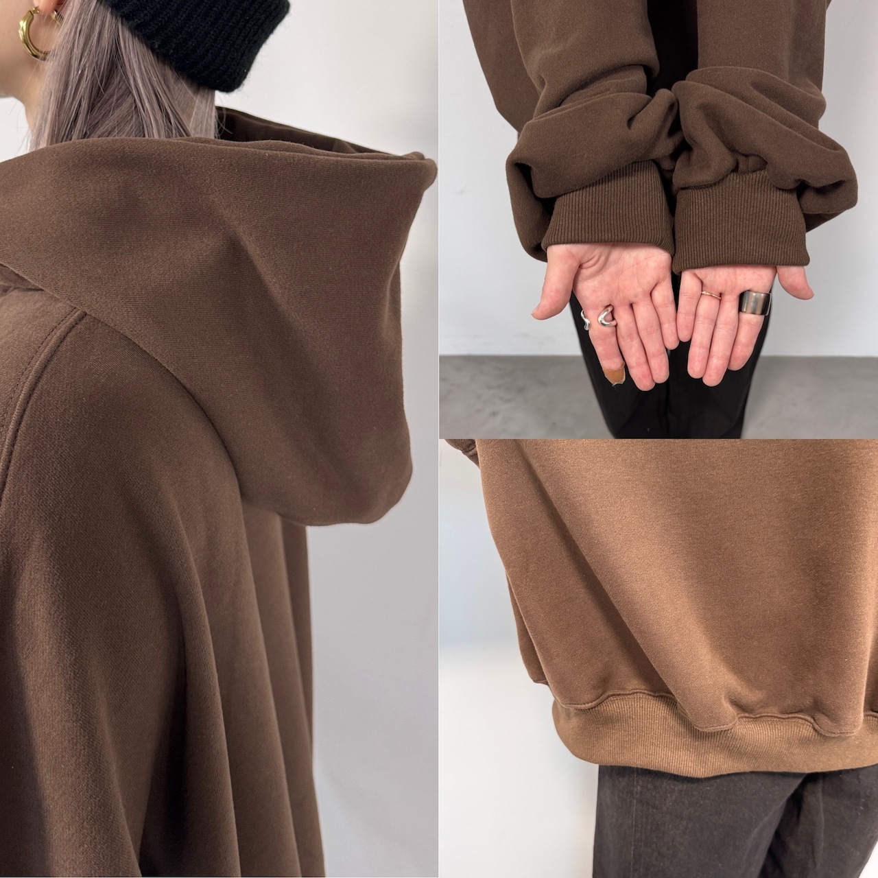 フーディーボリュームシルエットSW/ブラウン