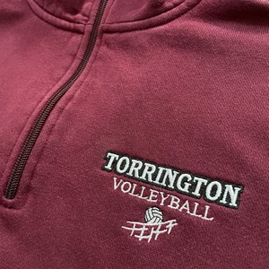 【SPORTTEK】トリントン高校バレーボールチーム TORRINGTON VOLLEYBALL ハーフジップ スウェット プルオーバー ワンポイント 袖 刺繍 S バーガンディ US古着