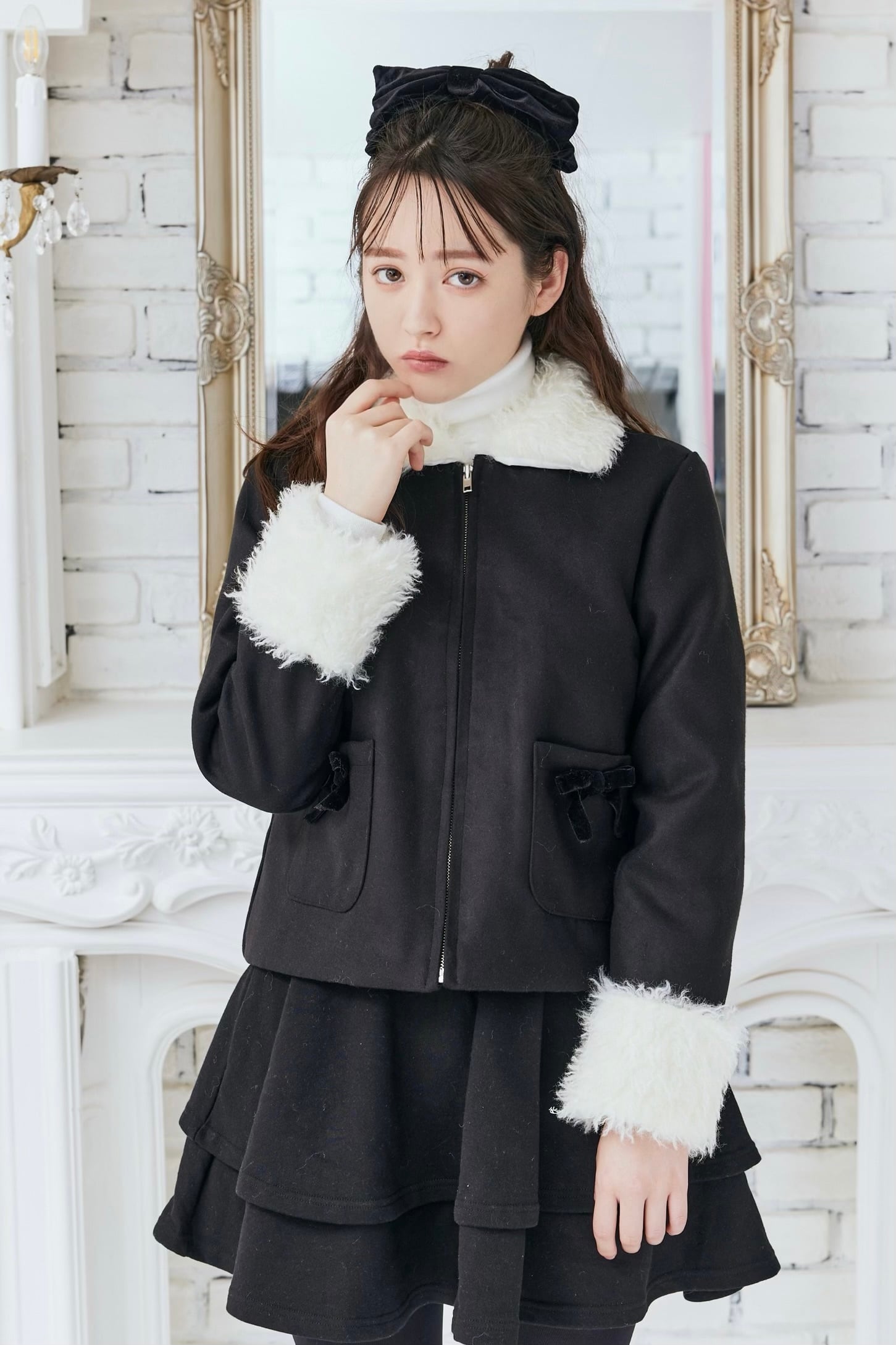 プードルファーコート/black×white fur