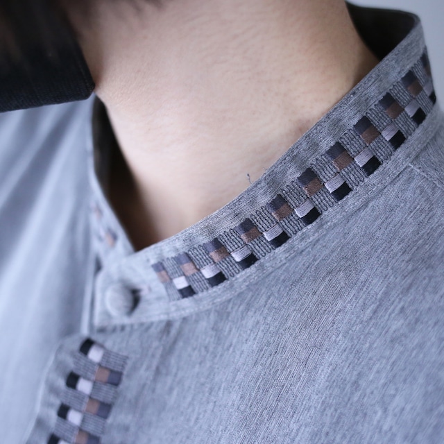 "刺繍" collar and fry-front design minimal mode loose shirt