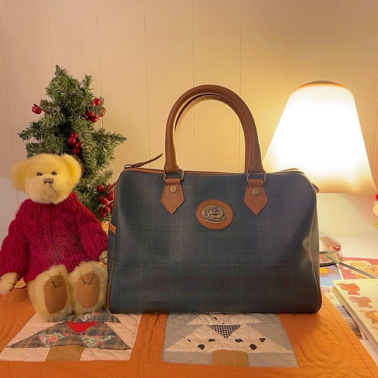 green check boston bag