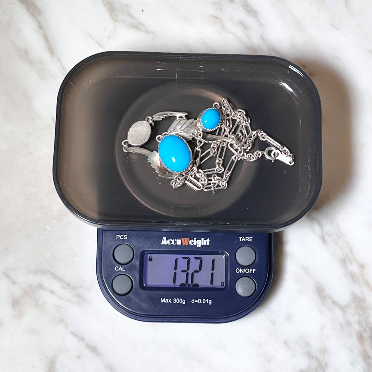 vintage silver feather necklace set with turquoise