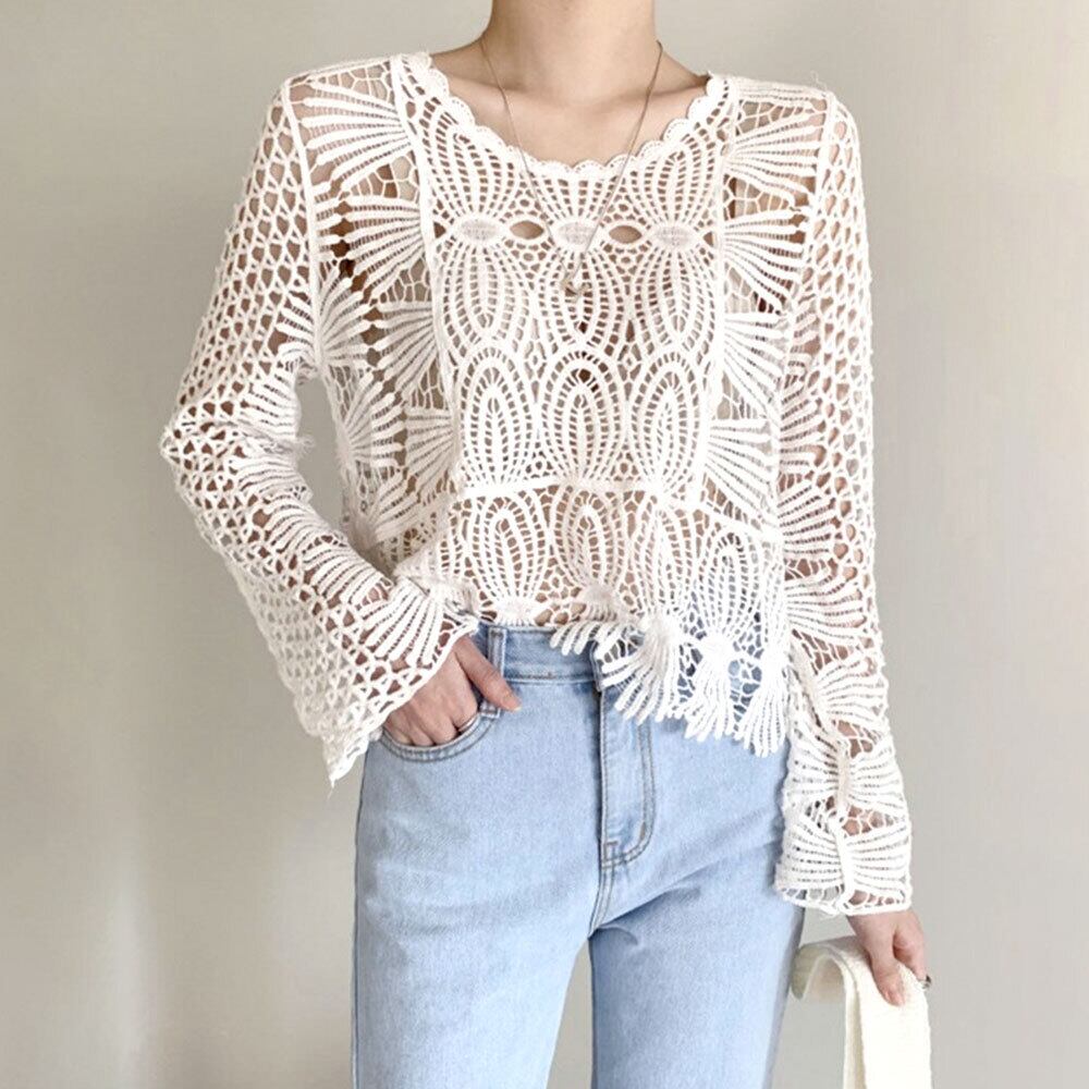 透かし編み ニット レディース 韓国 重ね着 大人 かわいい おしゃれ トップス 透け感 カジュアル かぎ編み クロシェ編み 大人可愛い 大人女子