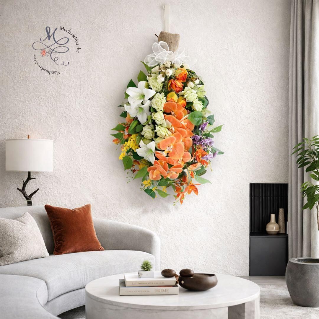光触媒】至高の華やぎ 胡蝶蘭と薔薇の特大ロングスワッグ（68cm） 春の
