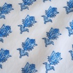ブロックプリント生地【50cm単位】インド綿  片耳デザイン付き 小花柄 白×水色 #55123-WT2