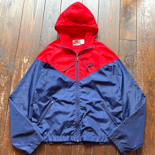 90s  NIKE  Silver tag Logo Embroidery 2tone Color  Nylon Windbreaker Hoodie / Size MEDIUM