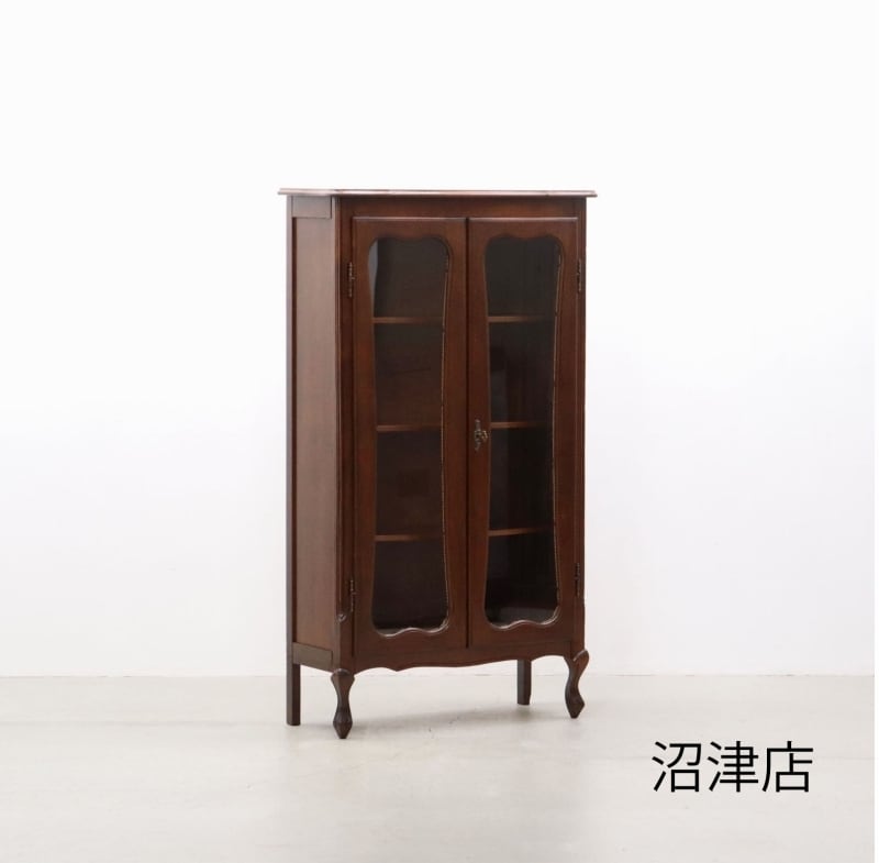 【沼津店】クラシカル ガラス キャビネット キュリオケース 飾り棚 食器棚 本棚 収納 猫脚 ヴィンテージ レトロ PIT09090