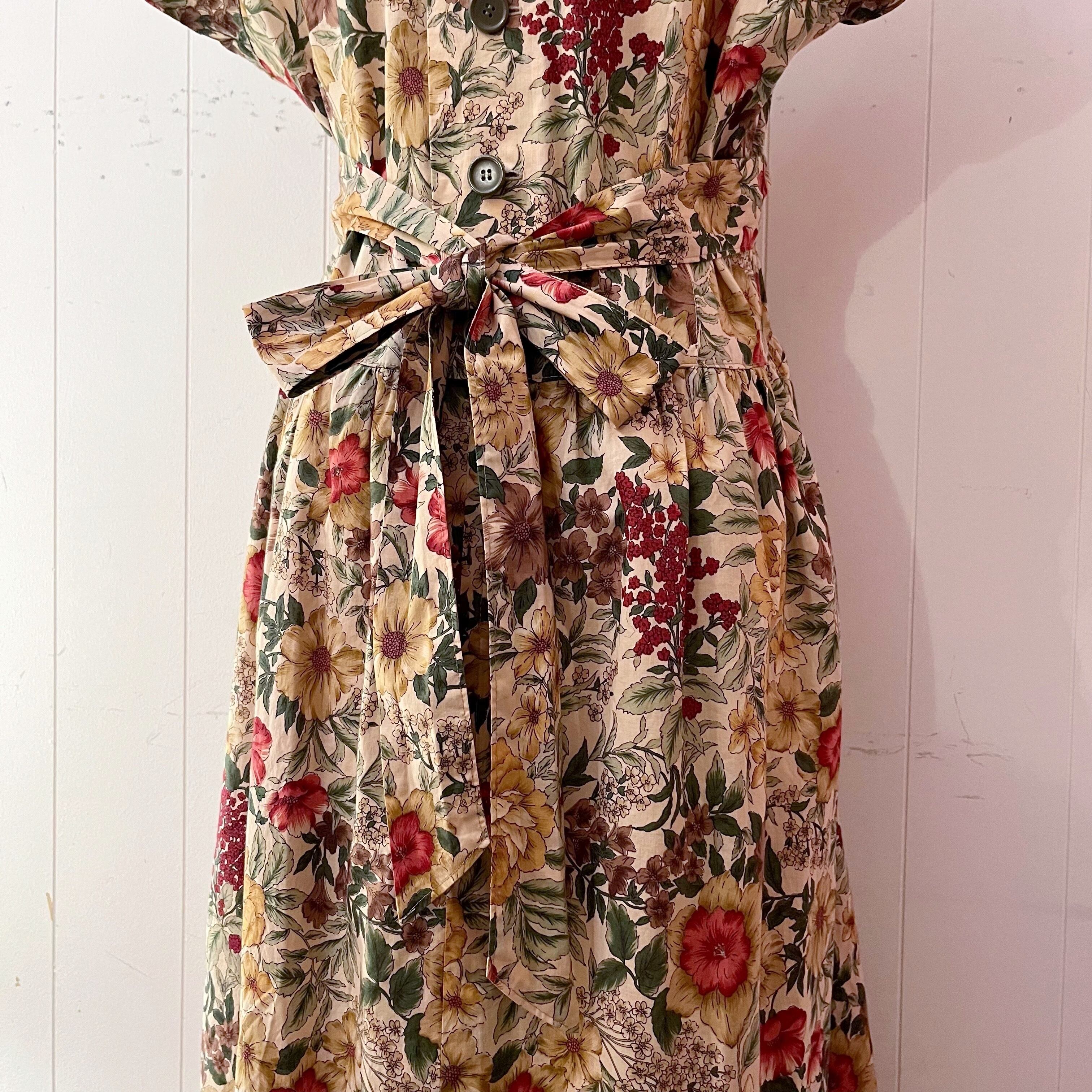 botanical flower waist ribbon one-piece