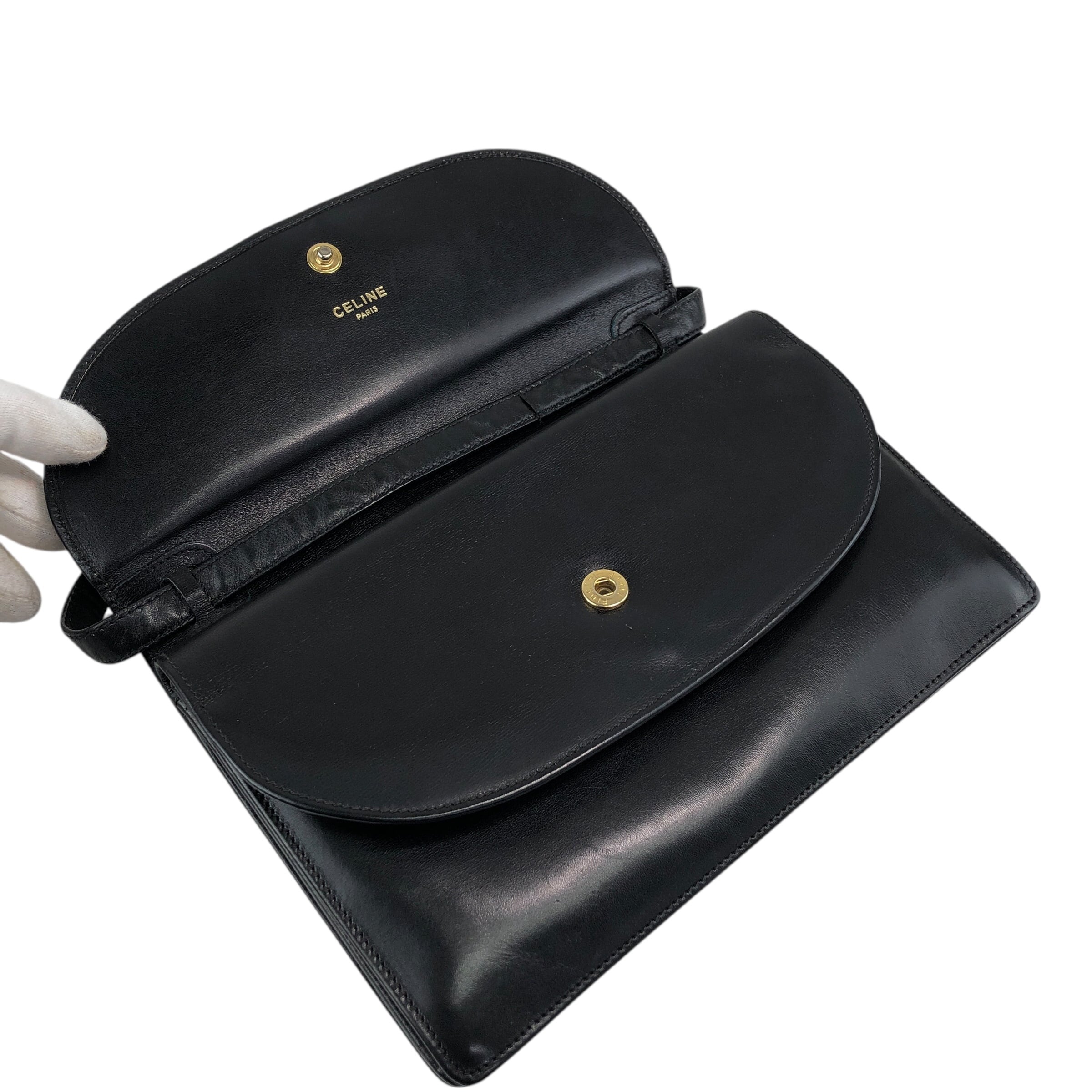 【CELINE】vintageショルダーバッグ＊ブラック CELINE セリーヌ ショルダーバッグ ブラック ブラゾン型押し レザー