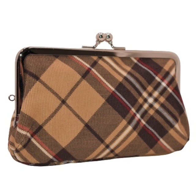 がま口 財布 角型 (チェックベージュ) 小銭入れ レトロ 工房 手作り 日本製 エコパッケージ MX-0035-282