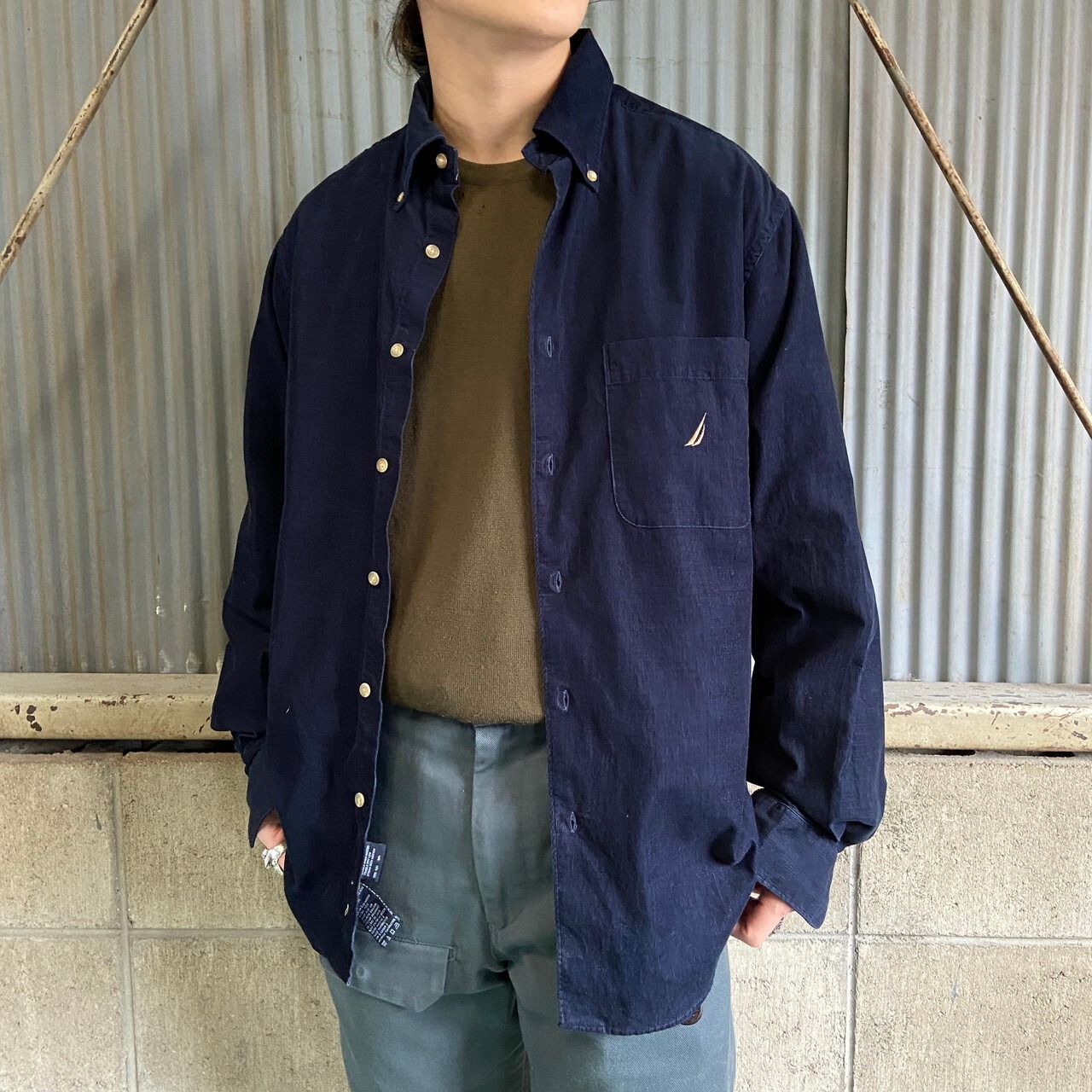 NAUTICA ノーティカ コーデュロイシャツ メンズL相当 古着 ボタン 