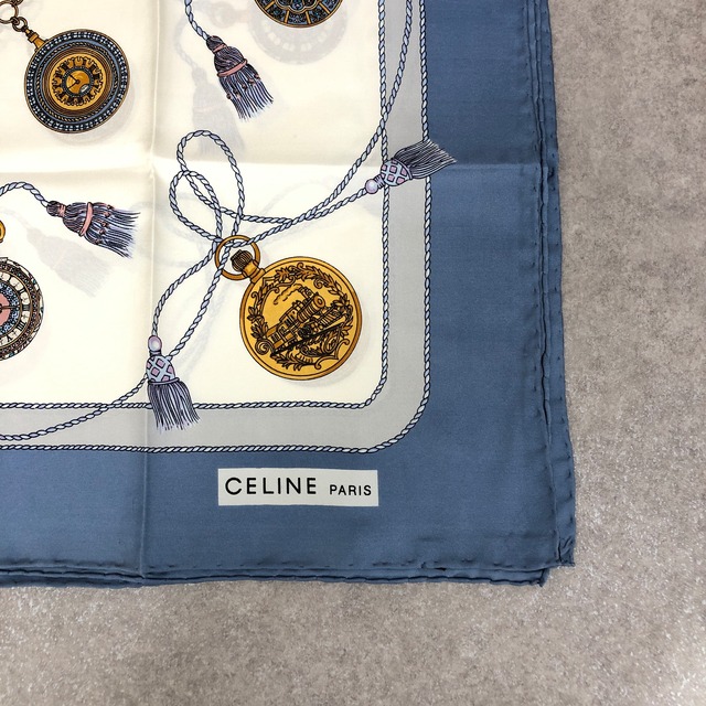 CELINE セリーヌ スカーフ ホワイト ネイビー vintage ヴィンテージ オールド ya8g83