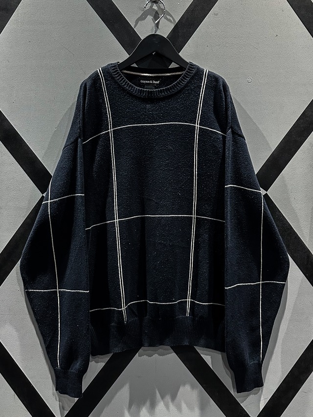 【X VINTAGE】Grid Design Vintage Loose Pullover Cotton Knit
