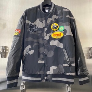 SALE 送料無料【HIPANDA ハイパンダ】男女兼用 カモフラージュプリント ワッペン 中綿スタジャン UNISEX CAMO PRINT WAPPEN PUDDING BASEBALL JACKET / BLACK・BEIGE