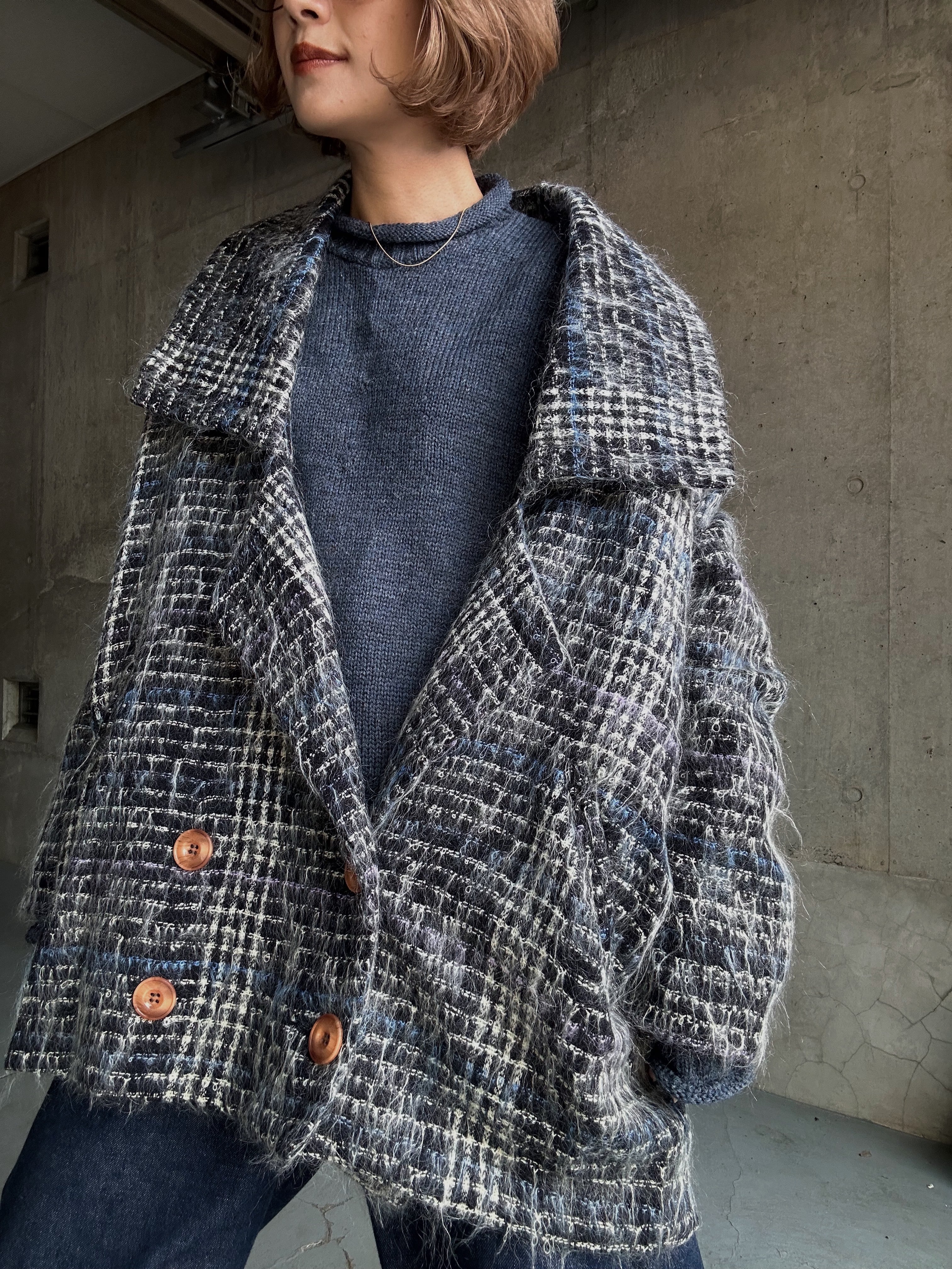 (OT1313)80‘s mohair check coat made in Canada