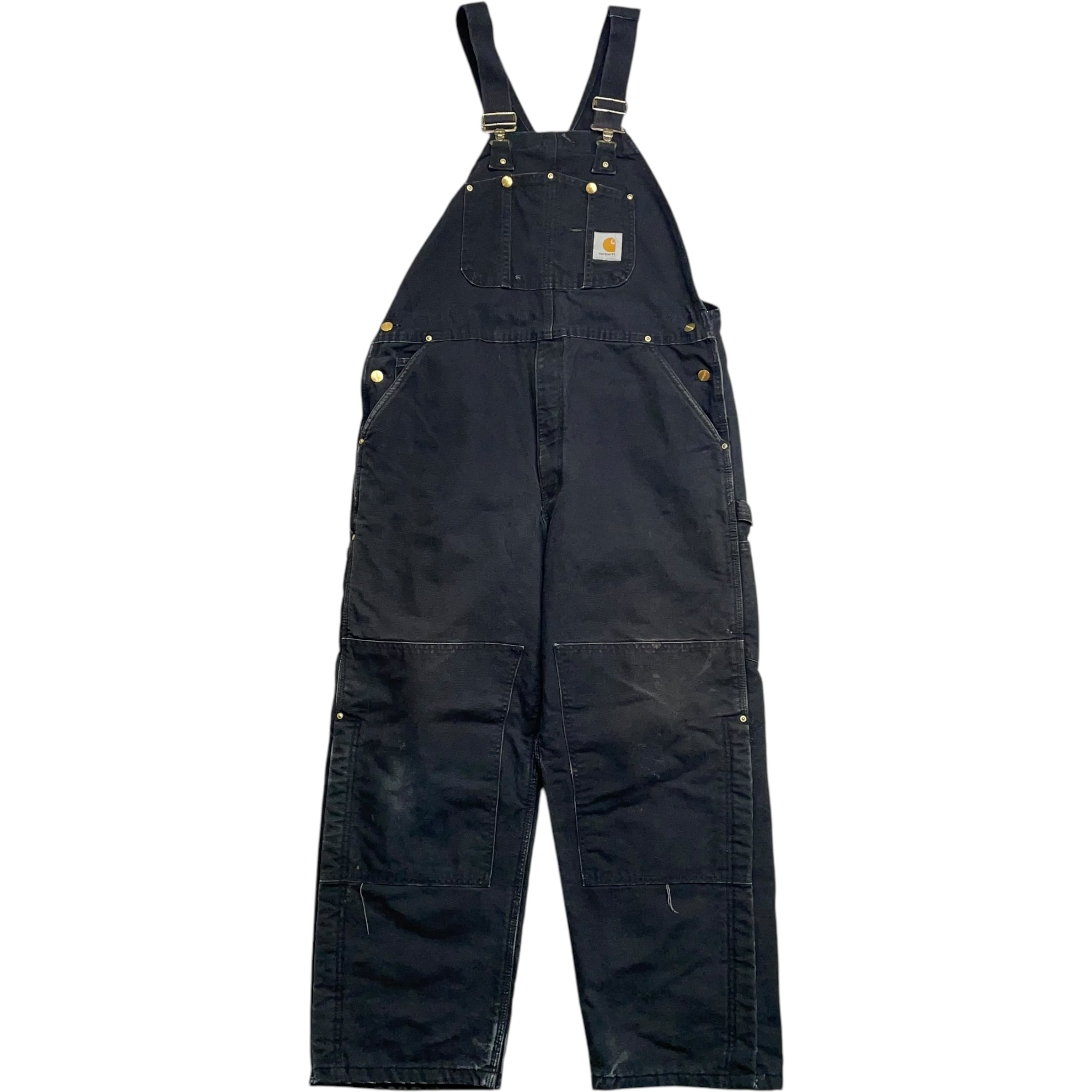 《実寸 W39L27》 Carhartt カーハート オーバーオール ダブルニー 裏キルティング 裾ジップ ブラック no.5461