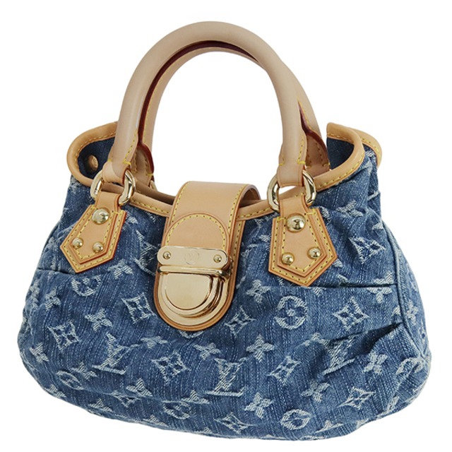 Used LOUIS VUITTON ルイヴィトン ハンドバッグ プリーティ モノグラムデニム ブルー レザー M95020 超美品