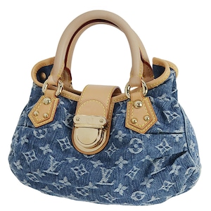 Used LOUIS VUITTON ルイヴィトン ハンドバッグ プリーティ モノグラムデニム ブルー レザー M95020 超美品