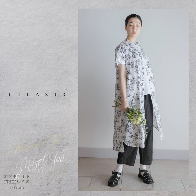LILASIC/SETD6231/リラシク/フラワープリントワンピース/リーフ柄ワンピ/春総柄ワンピース/前後2WAYタックワンピース/七分袖ワンピース