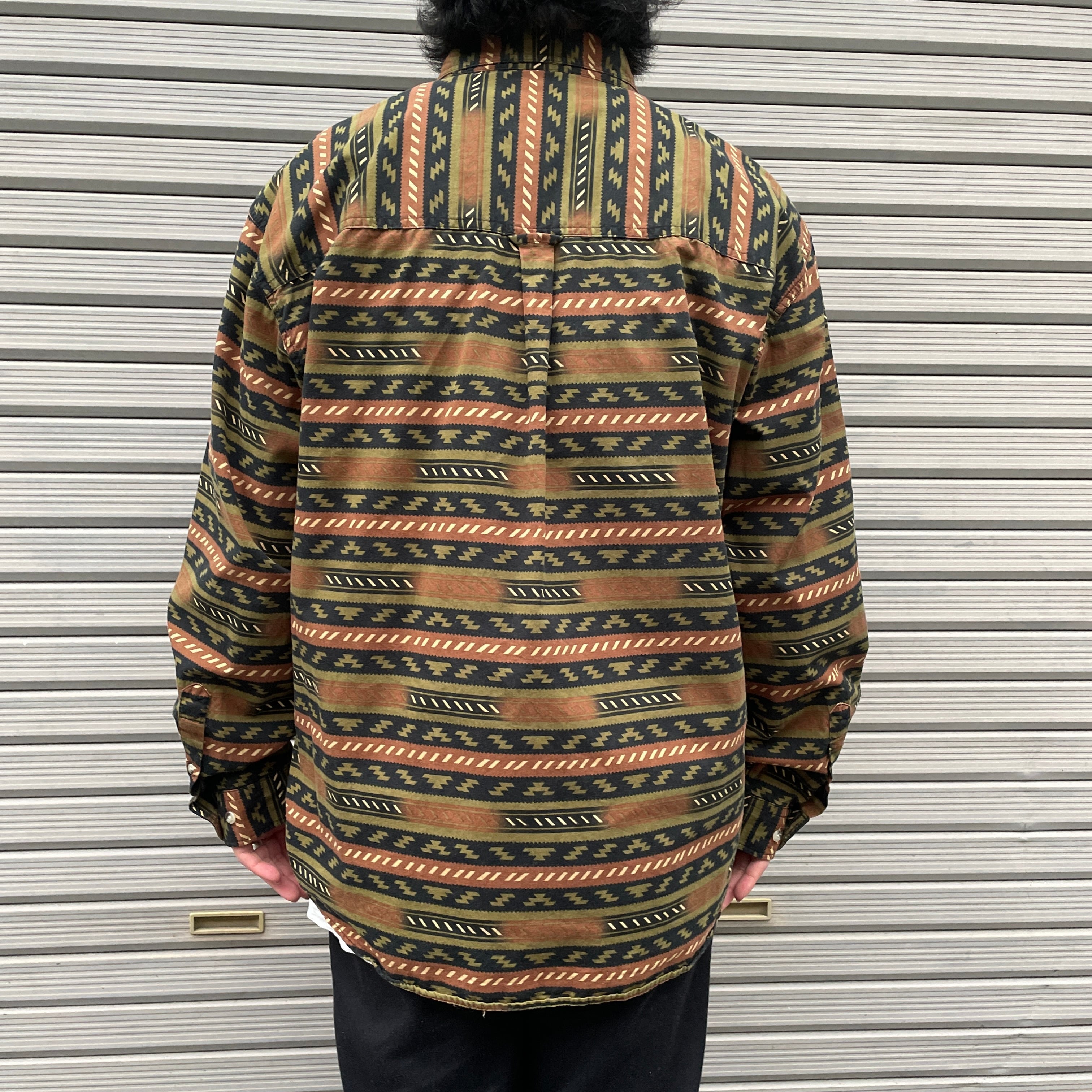 OUTDOOR LIFE コットン 総柄シャツ メンズXL 古着 ブラウン OUTDOOR LIFE コットン 総柄シャツ メンズXL 古着 ブラウン