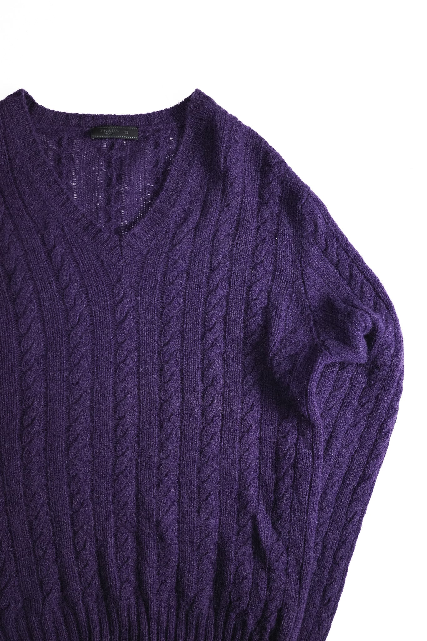 2009AW］ “PRADA” Deep Purple Virgin Wool Cable Knit Sweater