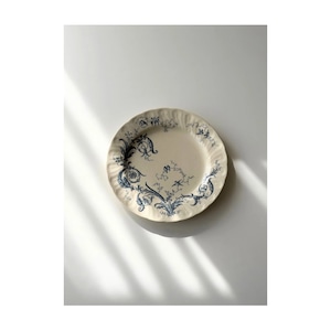 Gien ジアン / “RINCEAUX” blue 唐草と小鳥のデザートプレート a