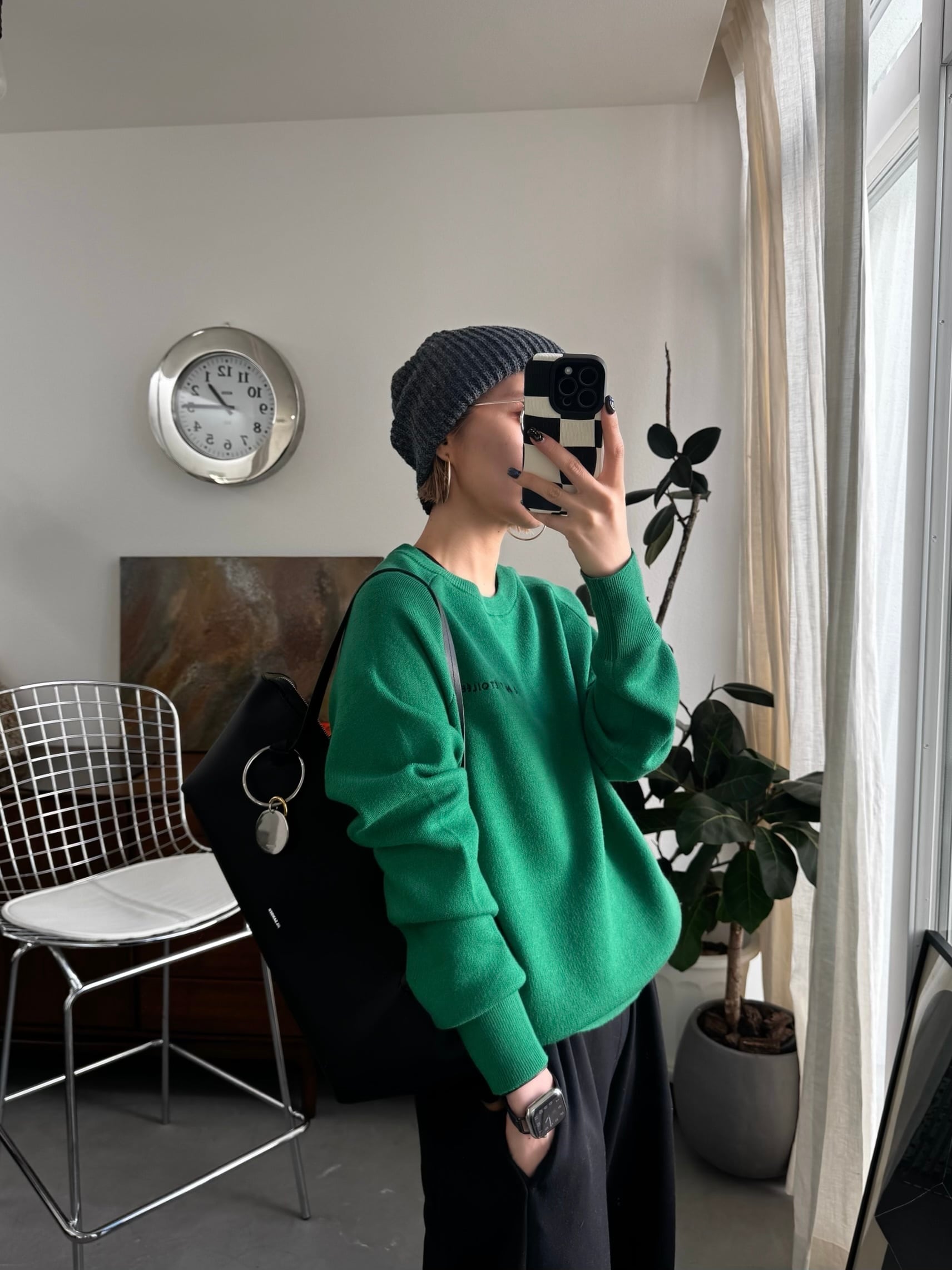 刺繍ロゴスウェットライクKnit/グリーン | CFT.