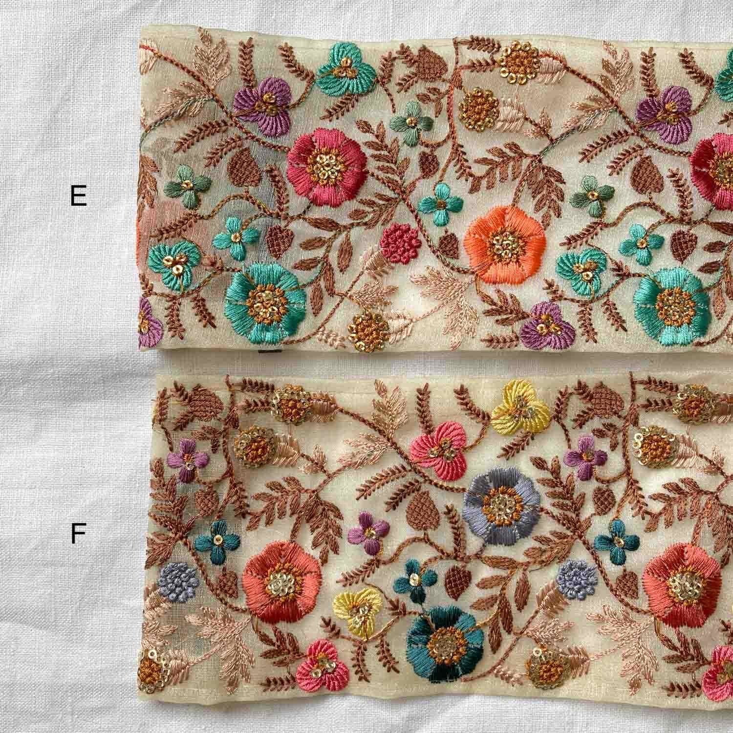 新色追加〉生成色オーガンジー幅広カラフルお花刺繍リボン（50cm