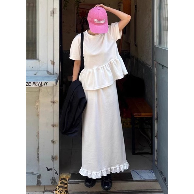 ペプラム Tシャツ ロング スカート セットアップ　　a165