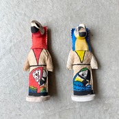 フォークアート 仮面の人形 インコ 青