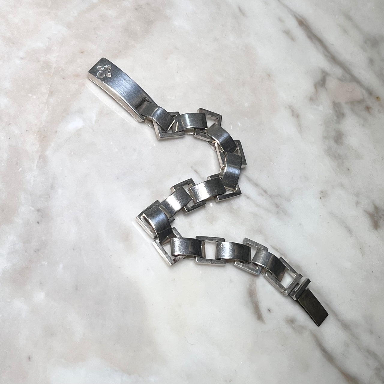 vintage rectangle link chain silver bracelet