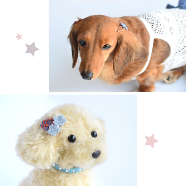 お花とくまさん♡5センチパッチンピン♡ネイビーチェック